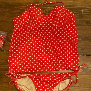J Crew Tankini red and white polka dot. Size 10